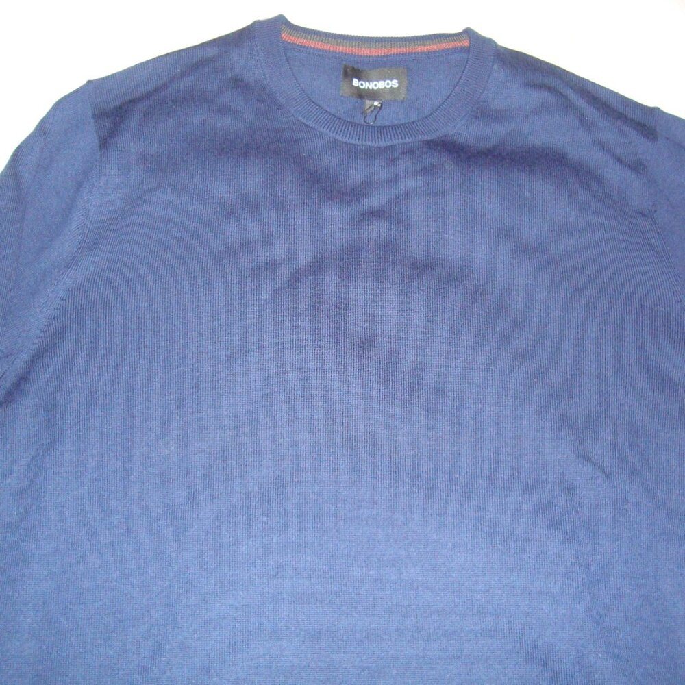 Bonobos Men's Crewneck Sweater Sz. L Extra Fine Merino Wool Slim Fit Navy Blue